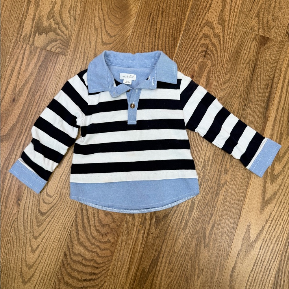 Mud Pie Navy and White Striped Polo